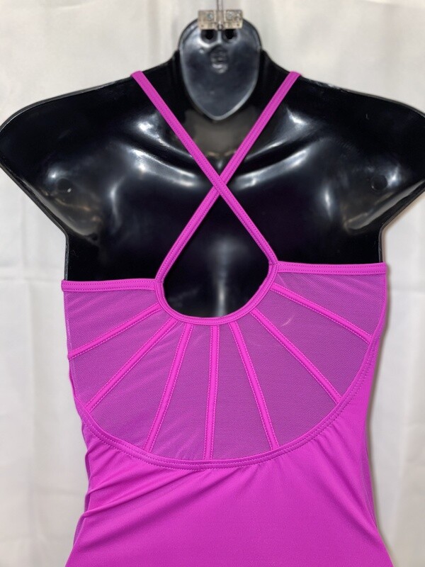 Illusion Mesh Fan Leotard Hot Pink - Small Adult