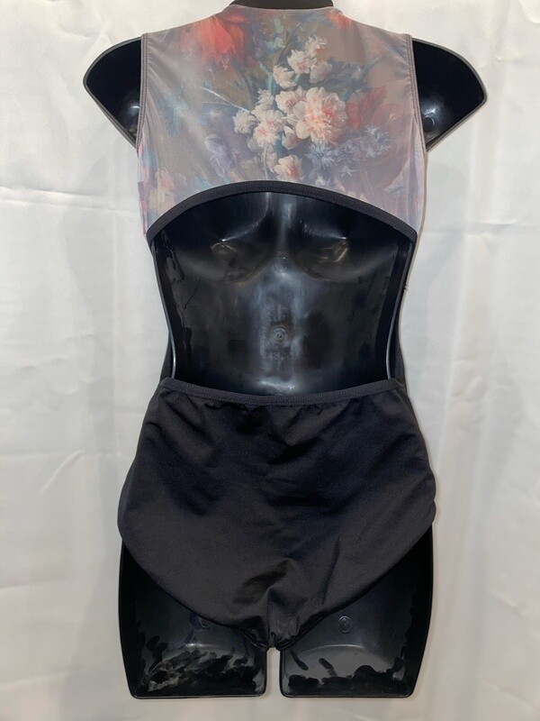 Black Leo with Floral Mesh Open Back - 1XL
