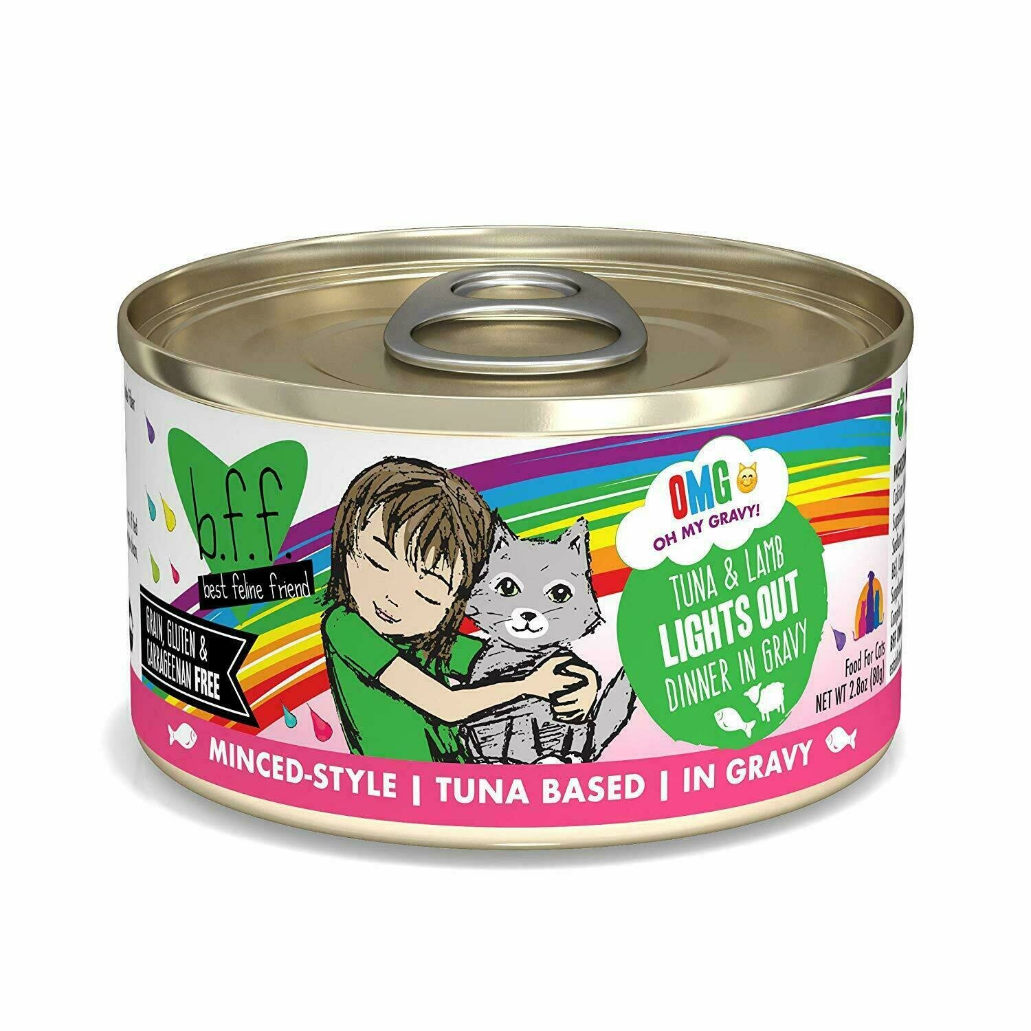 Weruva Best Feline Friend - B.F.F. Oh My Gravy! Lights Out! Tuna &amp; Lamb Dinner in Gravy Grain-Free Wet Cat Food - 2.8 oz.