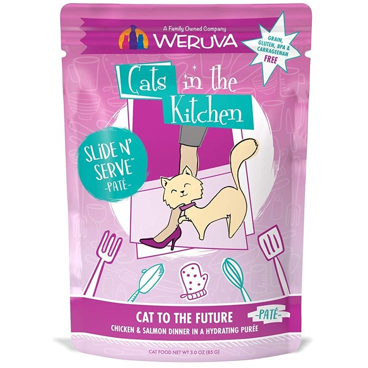 Weruva Cats In The Kitchen Pate Cat to The Future Chicken &amp; Salmon Dinner in Puree Grain-Free Wet Cat Food - 3 oz. Pouch