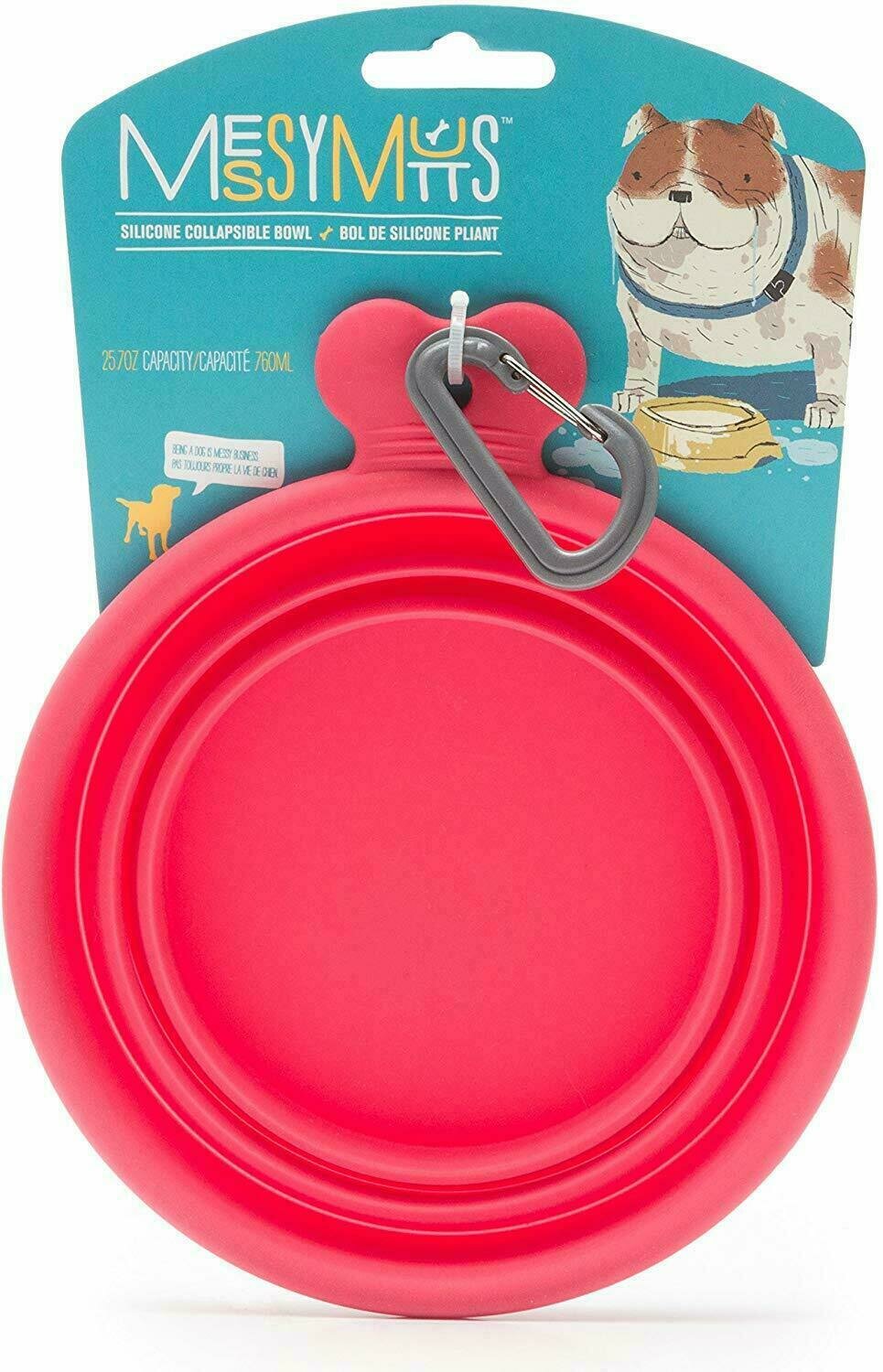 Messy Mutts Silicone Collapsible Dog Bowl - Red (Small)