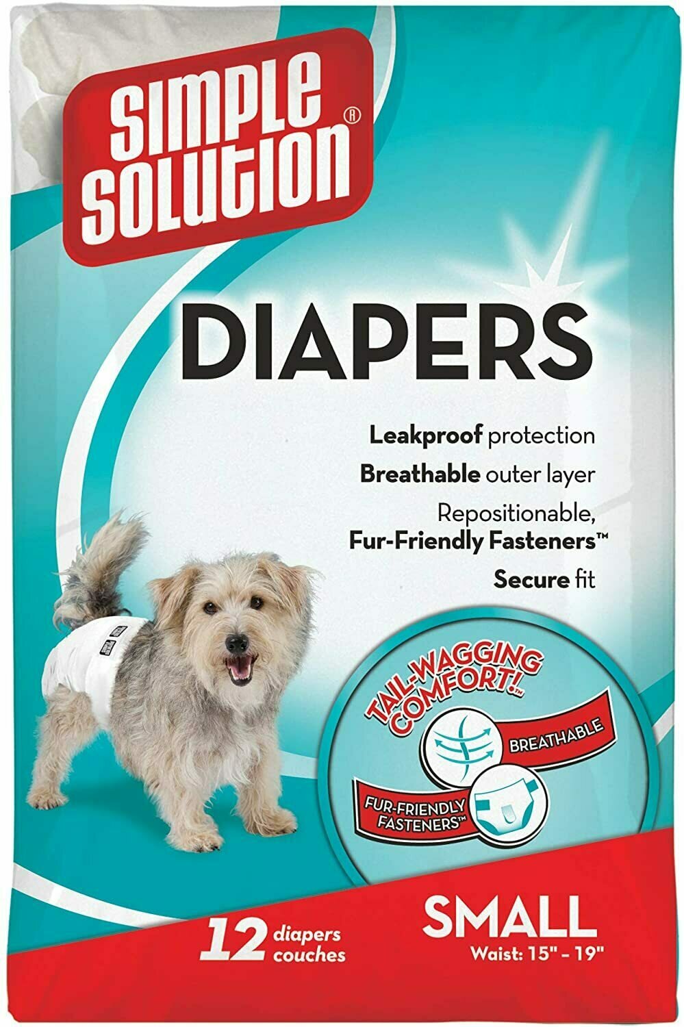 Simple Solution Disposable Diapers Super Absorbent Leak-proof Fit, for Female Dogs Small, 12 Count