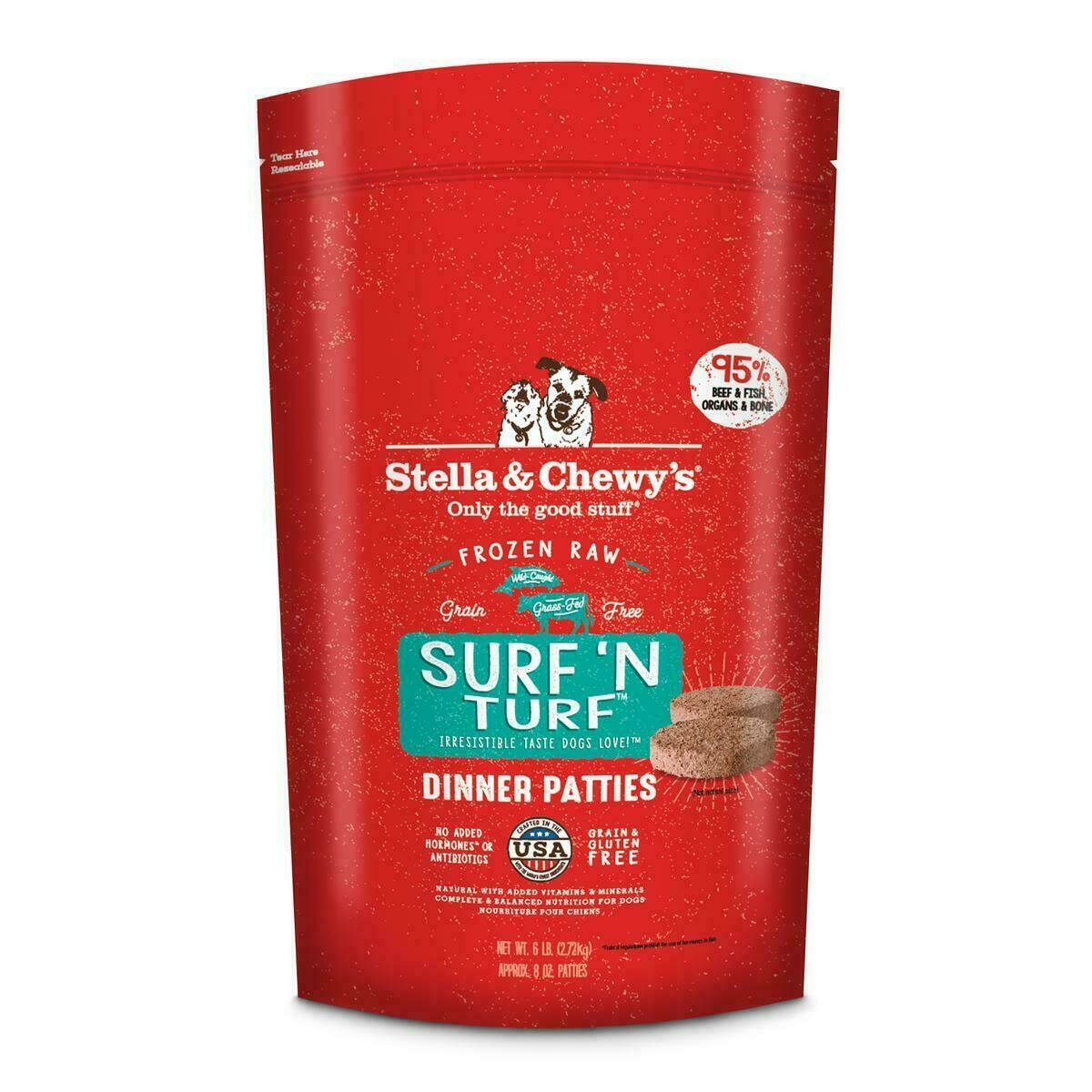 Stella &amp; Chewy&#39;s Surf &#39;N Turf 8 oz. Dinner Patties Grain-Free Raw Frozen Dog Food - 6 Pound
