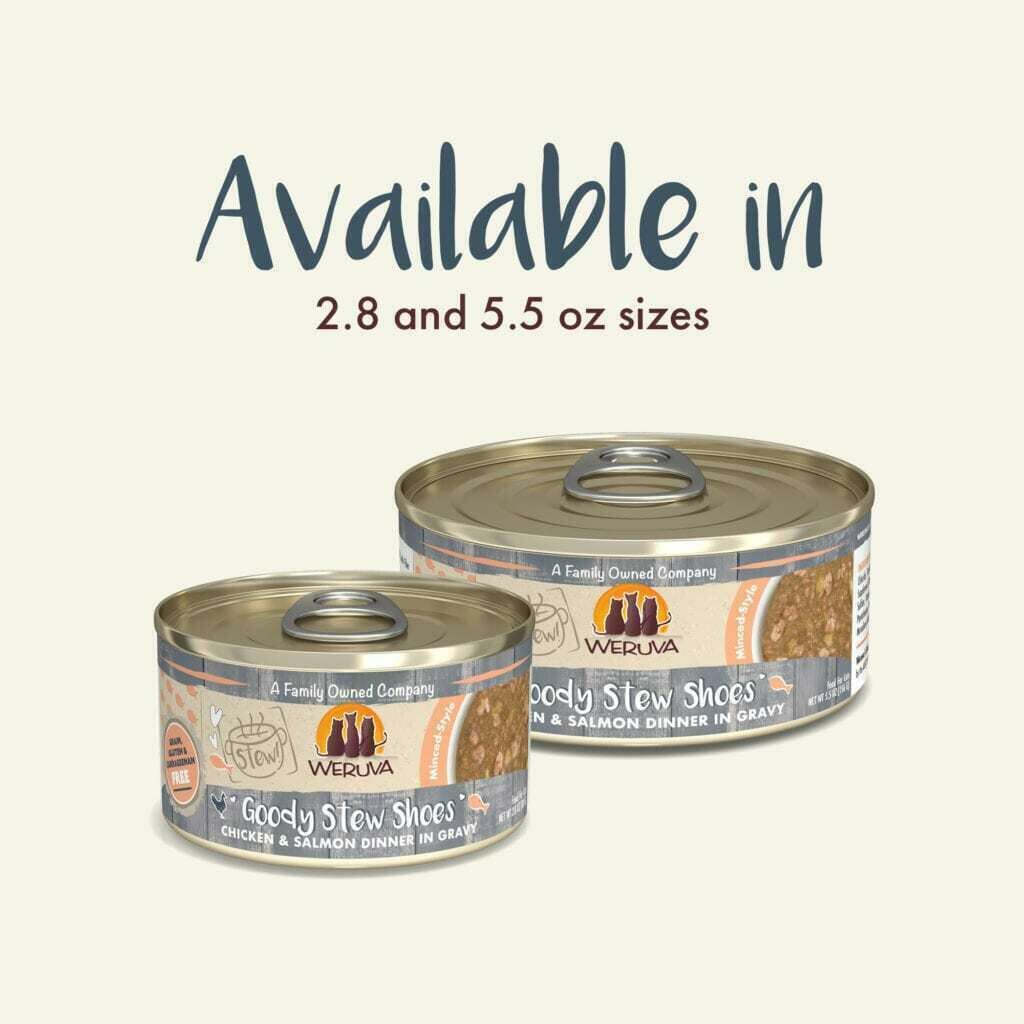 Weruva Cat Stew! Goody Stew Shoes Chicken &amp; Salmon Dinner in Gravy Wet Cat Food - 2.8 oz.