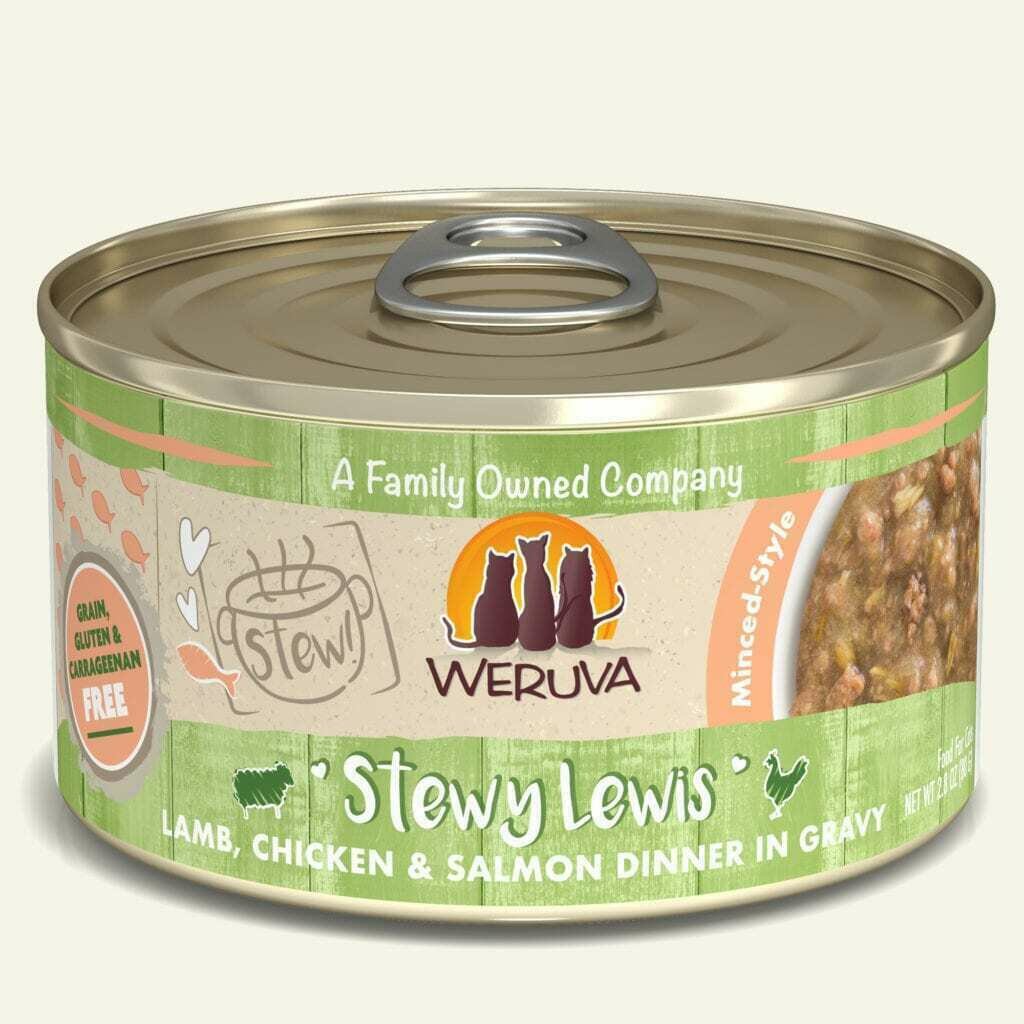 Weruva Cat Stew! Stewy Lewis Lamb, Chicken &amp; Salmon Dinner in Gravy Wet Cat Food - 2.8 oz.
