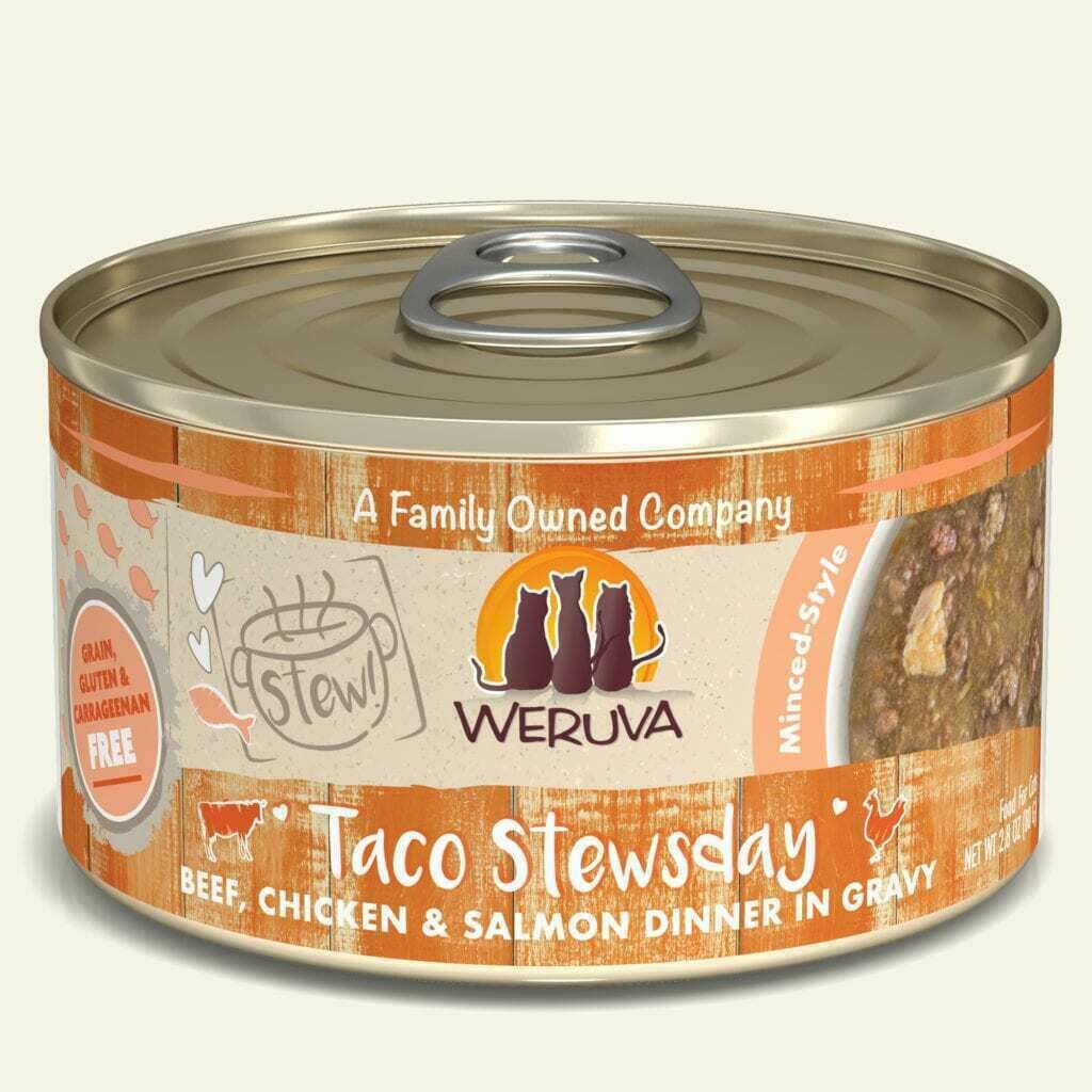 Weruva Cat Stew! Taco Stewsday Beef, Chicken &amp; Salmon Dinner in Gravy Wet Cat Food - 2.8 oz.