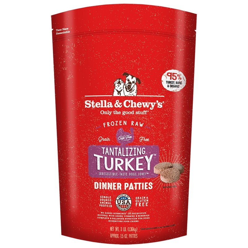 Stella &amp; Chewy&#39;s Tantalizing Turkey Dinner Patties Frozen Dog Food - 3 Pound