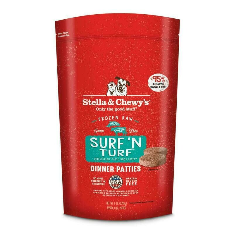 Stella &amp; Chewy&#39;s Surf &#39;N Turf 8 oz. Dinner Patties Grain-Free Raw Frozen Dog Food - 6 Pound