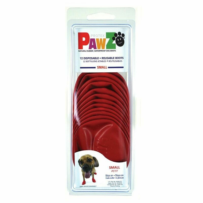 Pawz Natural Rubber Waterproof Dog Boots, Small, Red, 12 ct