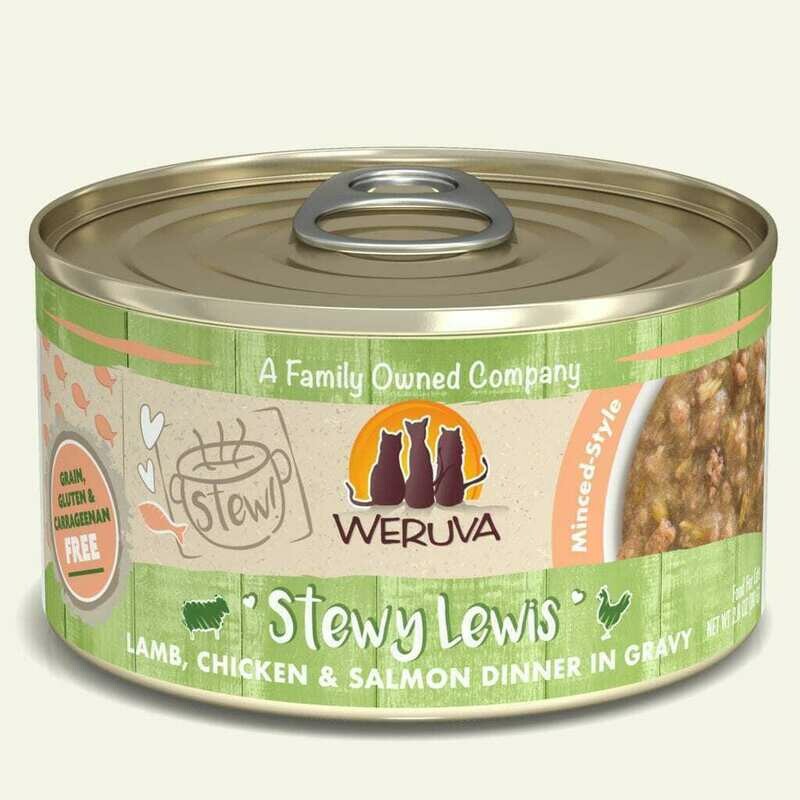 Weruva Cat Stew! Stewy Lewis Lamb, Chicken &amp; Salmon Dinner in Gravy Wet Cat Food - 2.8 oz.