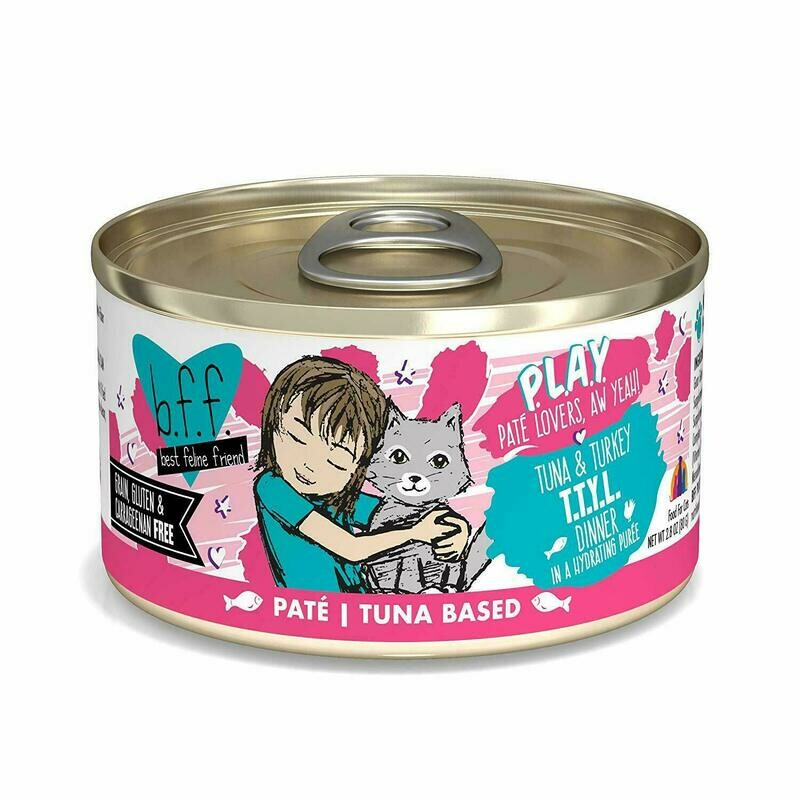 Weruva Best Feline Friend - B.F.F. PLAY Pate T.T.Y.L. Tuna &amp; Turkey Dinner in Puree Grain-Free Wet Cat Food - 2.8 oz.