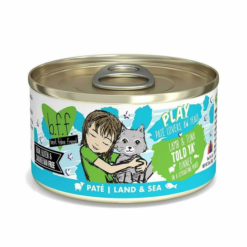 Weruva Best Feline Friend - B.F.F. PLAY Pate Told Ya&#39; Lamb &amp; Tuna Dinner in Puree Grain-Free Wet Cat Food - 2.8 oz.