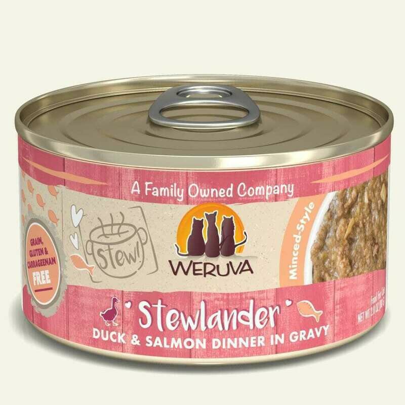 Weruva Cat Stew! Stewlander Duck &amp; Salmon Dinner in Gravy Wet Cat Food - 2.8 oz.