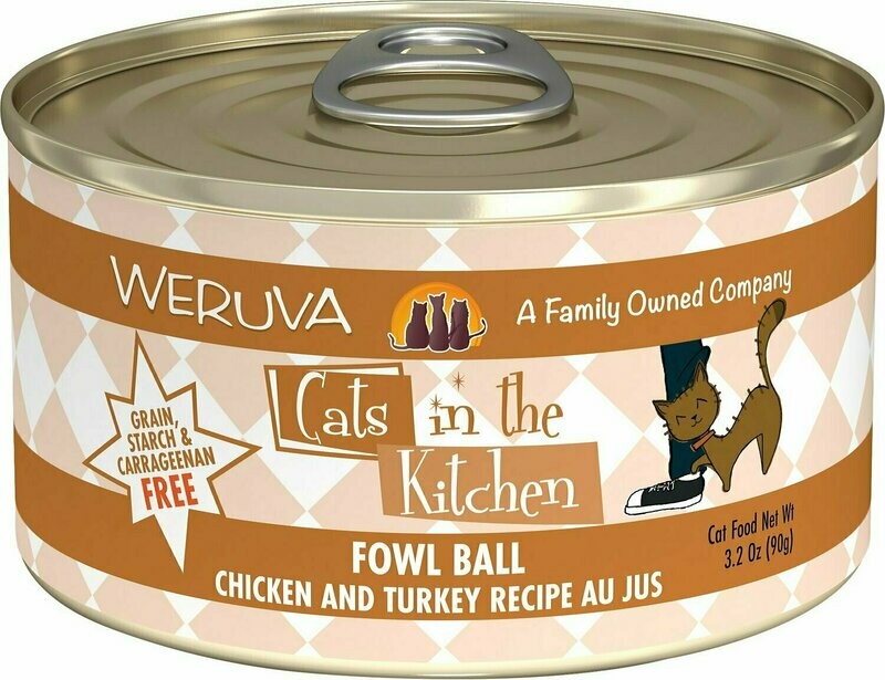 Weruva Cats in the Kitchen Fowl Ball Chicken &amp; Turkey Au Jus Grain-Free Wet Cat Food - 3.2 oz.
