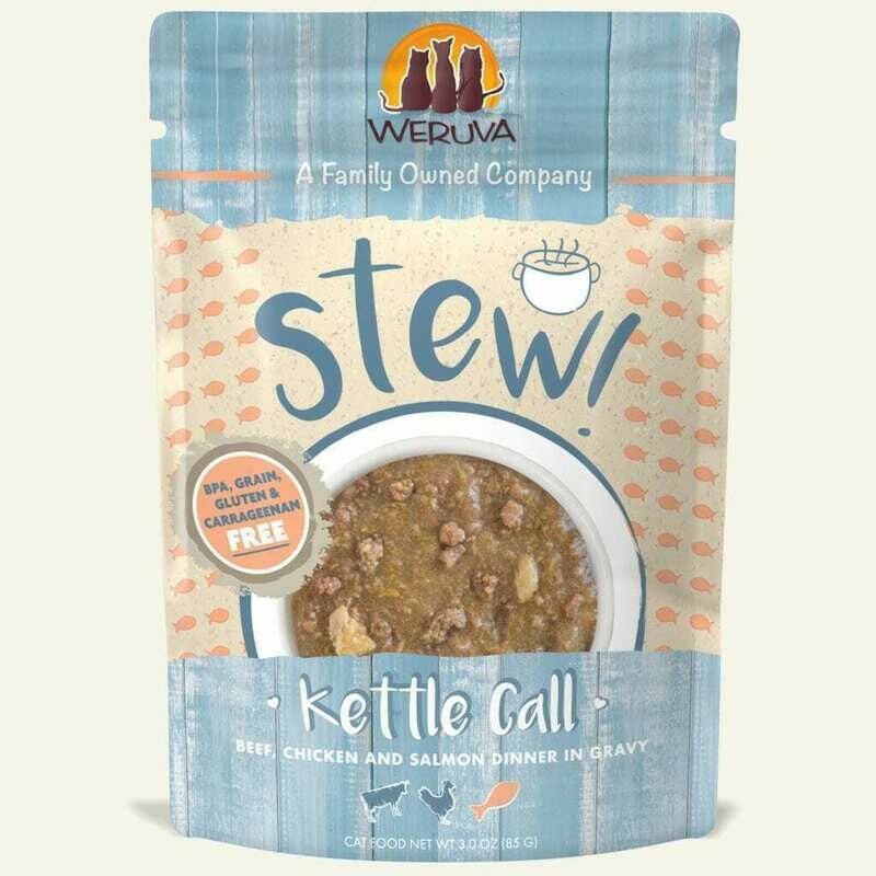 Weruva Cat Stew! Kettle Call Beef, Chicken &amp; Salmon Dinner in Gravy Wet Cat Food - 3 oz.