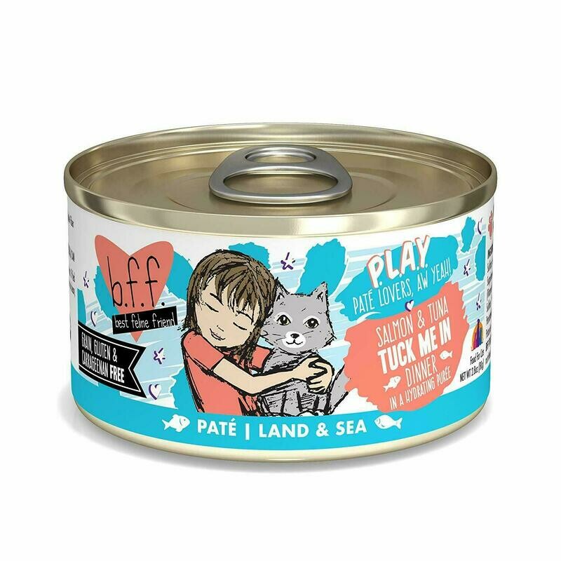 Weruva Best Feline Friend - B.F.F. PLAY Pate Tuck Me In Salmon &amp; Tuna Dinner in Puree Grain-Free Wet Cat Food - 2.8 oz.