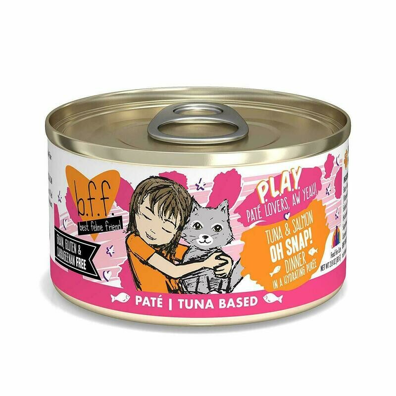 Weruva Best Feline Friend - B.F.F. PLAY Pate Oh Snap! Tuna &amp; Salmon Dinner in Puree Grain-Free Wet Cat Food - 2.8 oz.