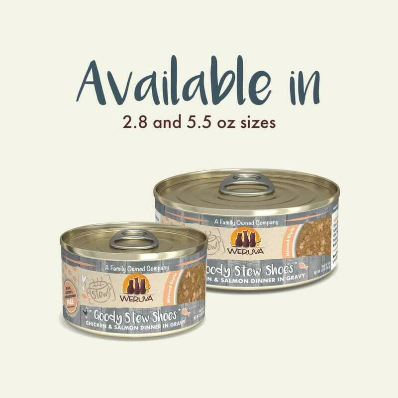 Weruva Cat Stew! Goody Stew Shoes Chicken &amp; Salmon Dinner in Gravy Wet Cat Food - 2.8 oz.