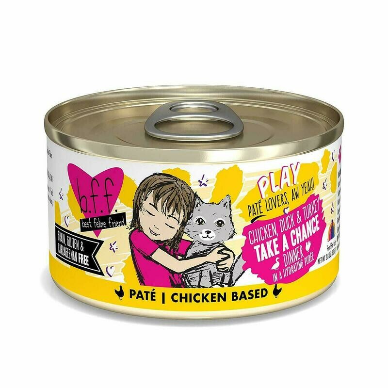 Weruva Best Feline Friend - B.F.F. PLAY Pate Take a Chance Chicken, Duck &amp; Turkey Dinner in Puree Grain-Free Wet Cat Food - 2.8 oz.