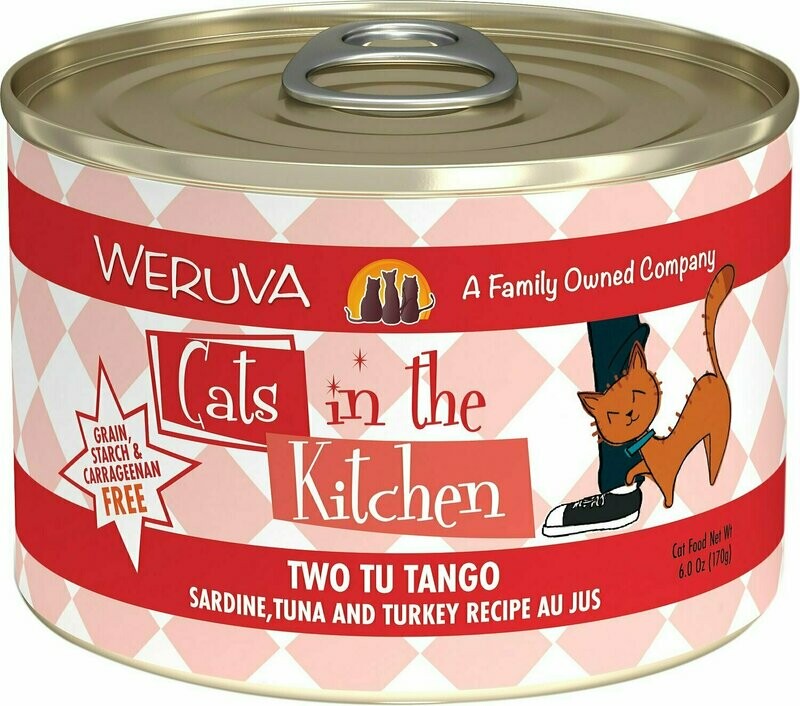 Weruva Cats in the Kitchen Two Tu Tango Sardine, Tuna &amp; Turkey Au Jus Grain-Free Wet Cat Food - 6 oz.