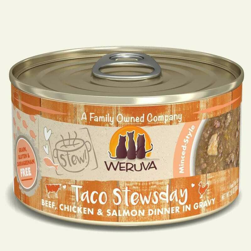 Weruva Cat Stew! Taco Stewsday Beef, Chicken &amp; Salmon Dinner in Gravy Wet Cat Food - 2.8 oz.