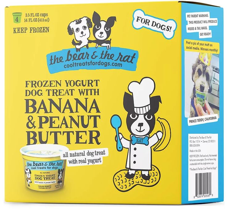 The Bear &amp; The Rat Frozen Yogurt With Banana &amp; Peanut Butter Frozen Dog Treats - 3.5 oz. - 4 Pack