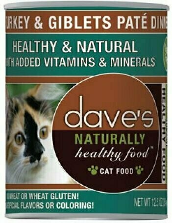 Dave&#39;s Cat Food Naturally Healthy Grain-Free Turkey &amp; Giblets Dinner Canned Cat Food - 12.5 oz.