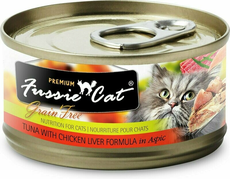 Fussie Cat Premium Tuna with Chicken Liver Formula in Aspic Grain-Free Canned Cat Food - 2.8 oz.