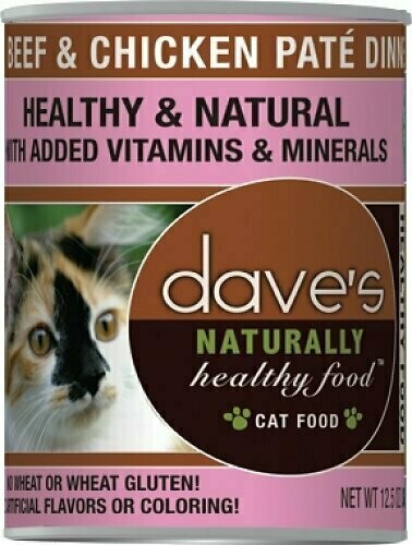 Dave&#39;s Cat Food Naturally Healthy Grain-Free Beef &amp; Chicken Dinner Canned Cat Food - 12.5 oz.