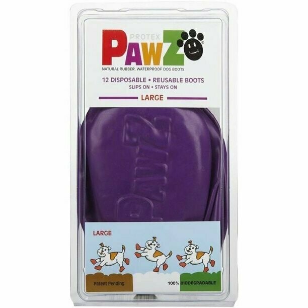 Pawz Natural Rubber Waterproof Dog Boots,large Purple 12 ct
