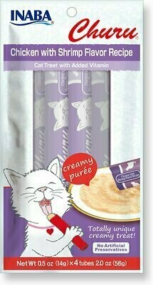 Inaba Churu Grain-Free Chicken with Shrimp Flavor Puree Lickable Cat Treat - 0.5 oz. Tube (Pack of 4)