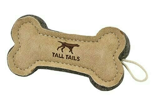 Tall Tails Natural Wool &amp; Leather Bone Dog Toy - 6&quot;