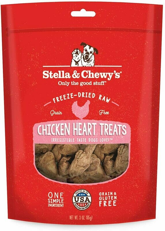 Stella &amp; Chewy&#39;s Chicken Hearts Freeze-dried Raw Dog Treats 3 oz.