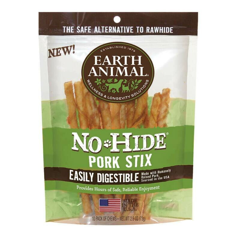 Earth Animal No Hide Pork Stix Digestible Dog Treats 6&quot;, 10 Pk
