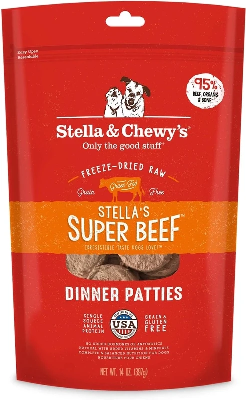Stella &amp; Chewy&#39;s Super Beef Dinner Patties Freeze-dried Raw Dog Food 14 oz.