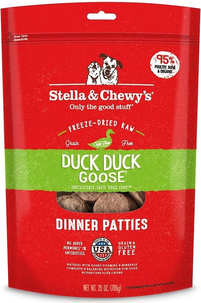 Stella &amp; Chewy&#39;s Duck Duck Goose Dinner Patties Grain-Free Freeze-Dried Dog Food - 25 oz. bag