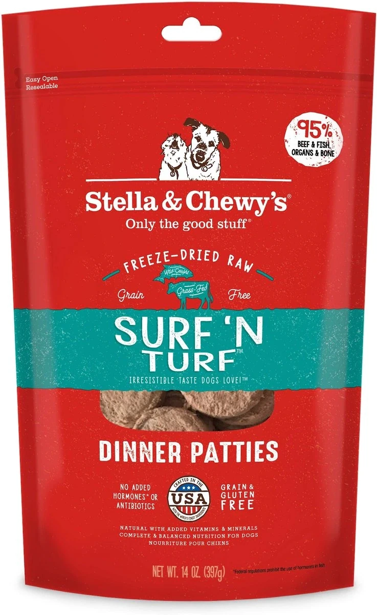 Stella &amp; Chewy&#39;s Surf &#39;N Turf Dinner Patties Grain-Free Freeze-Dried Dog Food - 14 oz. bag