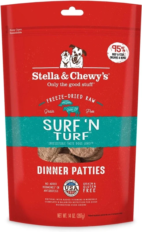 Stella &amp; Chewy&#39;s Surf &#39;N Turf Dinner Patties Grain-Free Freeze-Dried Dog Food - 14 oz. bag