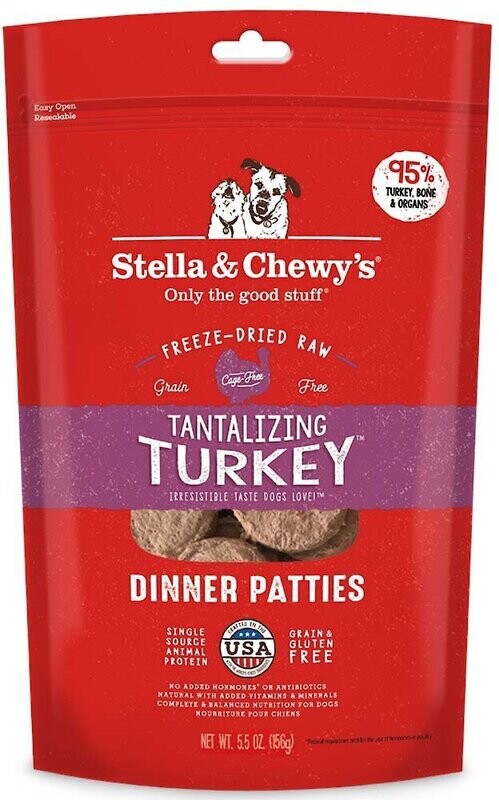 Stella &amp; Chewy&#39;s Tantalizing Turkey Dinner Patties Grain-Free Freeze-Dried Dog Food - 5.5 oz. bag