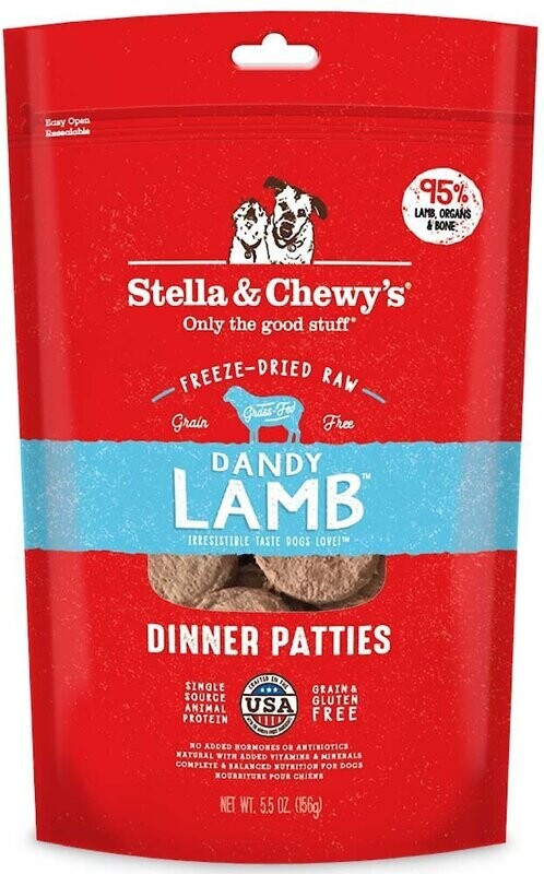 Stella &amp; Chewy&#39;s Dandy Lamb Dinner Patties Grain-Free Freeze-Dried Dog Food - 5.5 oz. bag