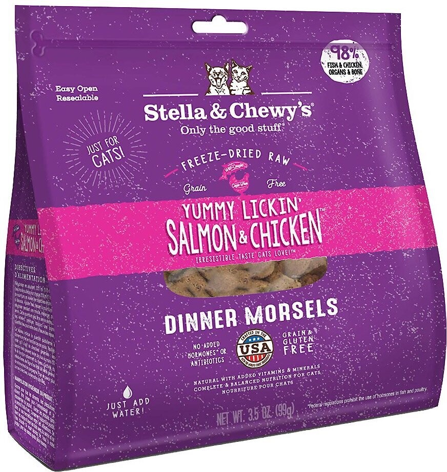 Stella &amp; Chewy&#39;s Yummy Lickin&#39; Salmon &amp; Chicken Dinner Morsels Grain-Free Freeze-Dried Cat Food - 3.5 oz. bag