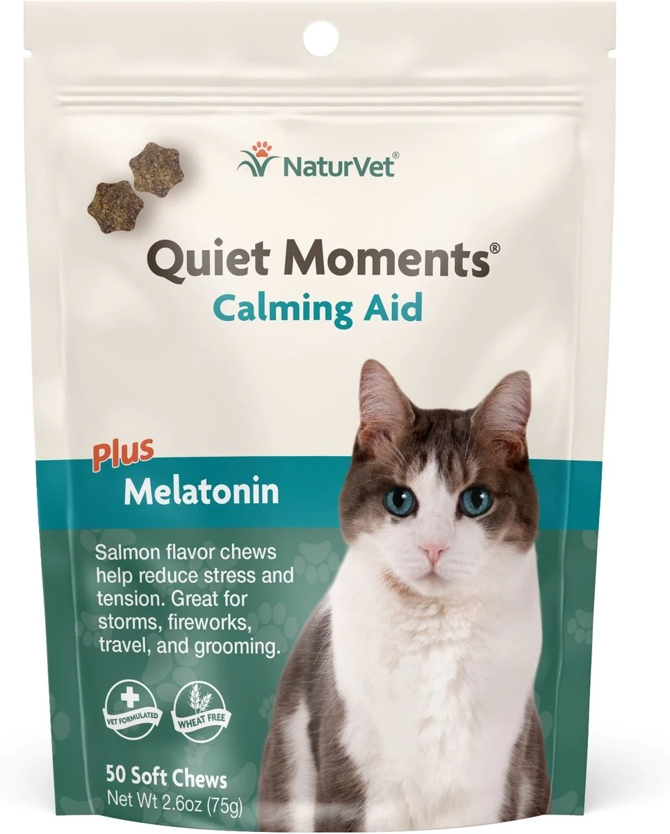 NaturVet Quiet Moments Calming Aid Plus Melatonin Cat Soft Chews (50 Ct)