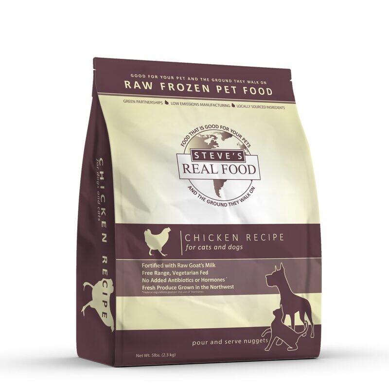 Steve&#39;s Raw Frozen Nuggets Dog &amp; Cat Food - Chicken 5lb
