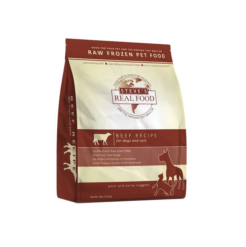 Steve&#39;s Raw Frozen Nuggets Dog &amp; Cat Food - Beef 5lb