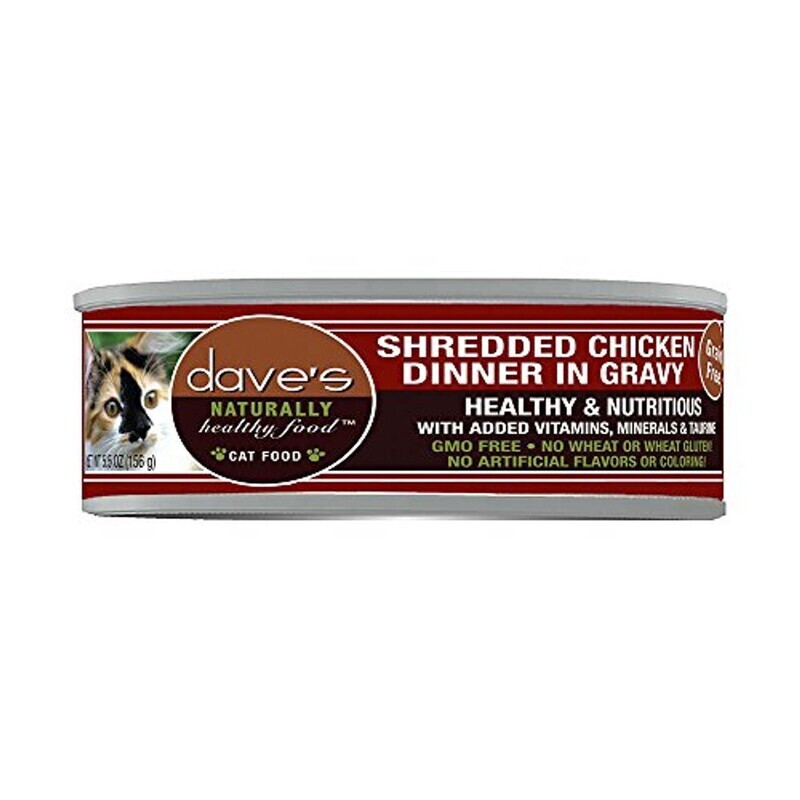 Dave&#39;s Cat Food Naturally Healthy Grain-Free Shredded Chicken Dinner in Gravy Canned Cat Food - 5.5 oz.