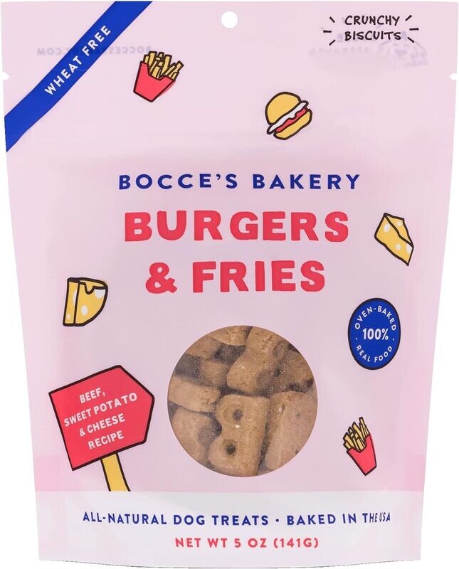 Bocce&#39;s Bakery Dog Burgers &amp; Fries Crunchy Biscuits 5oz