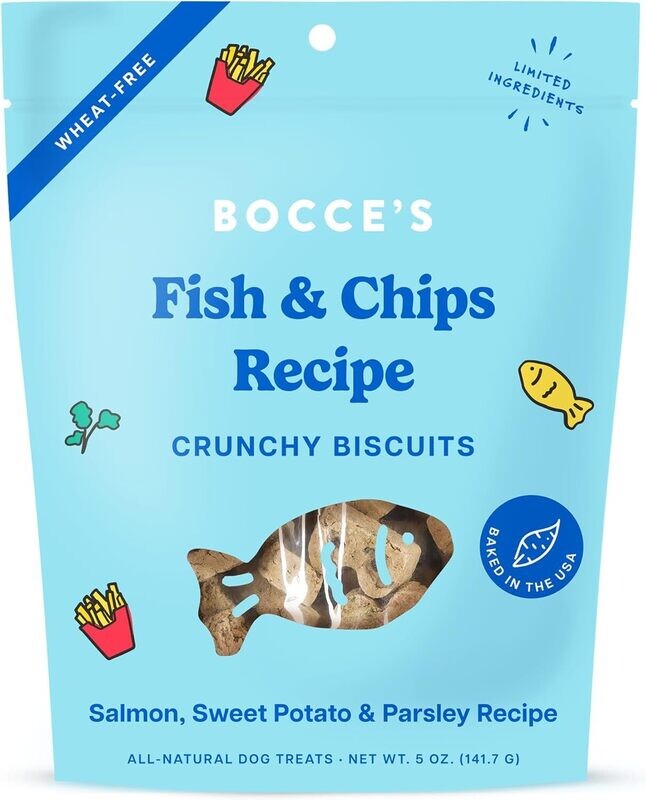 Bocce&#39;s Bakery Dog Fish &amp; Chips Crunchy Biscuits 5oz