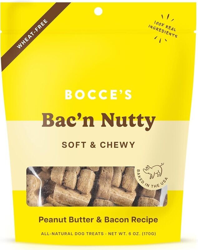 Bocce&#39;s Bakery Everyday Bac&#39;N Nutty Soft &amp; Chewy Dog Treats 6oz.