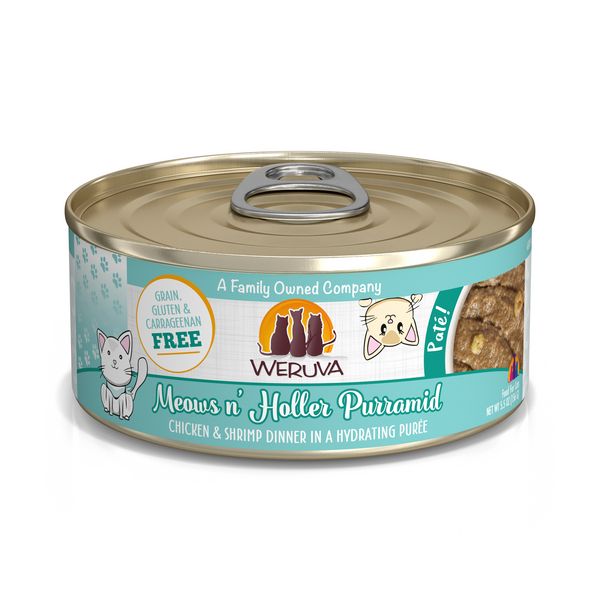Weruva Classic Cat Paté Meows n&#39; Holler PurrAmid Chicken &amp; Shrimp Dinner in Puree Wet Cat Food - 5.5 oz. can