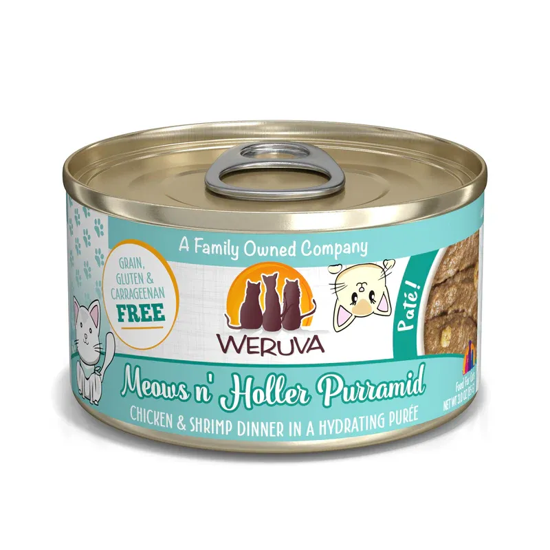 Weruva Classic Cat Paté Meows n&#39; Holler PurrAmid Chicken &amp; Shrimp Dinner in Puree Wet Cat Food - 3 oz. can